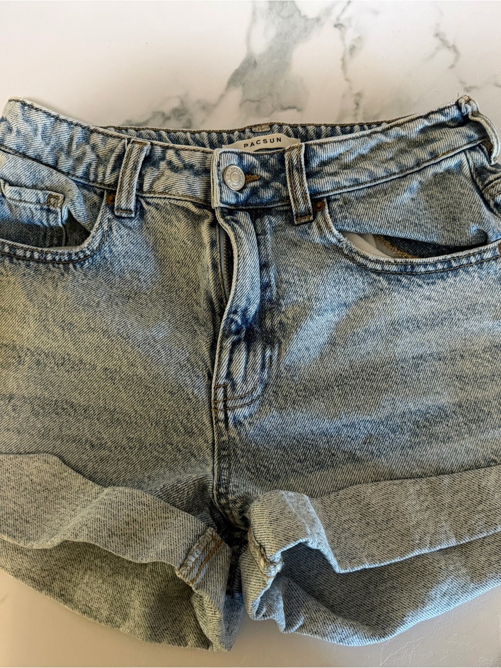 PacSun Light Blue Rolled Hem Denim Shorts - Women's
